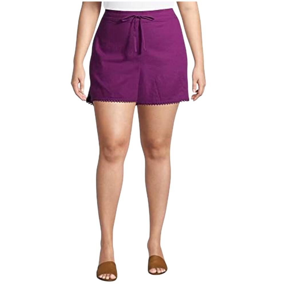 TERRA & SKY Purple Soft Shorts W/Trim Elastic Back, Waist‎ Pockets -Size: 3X